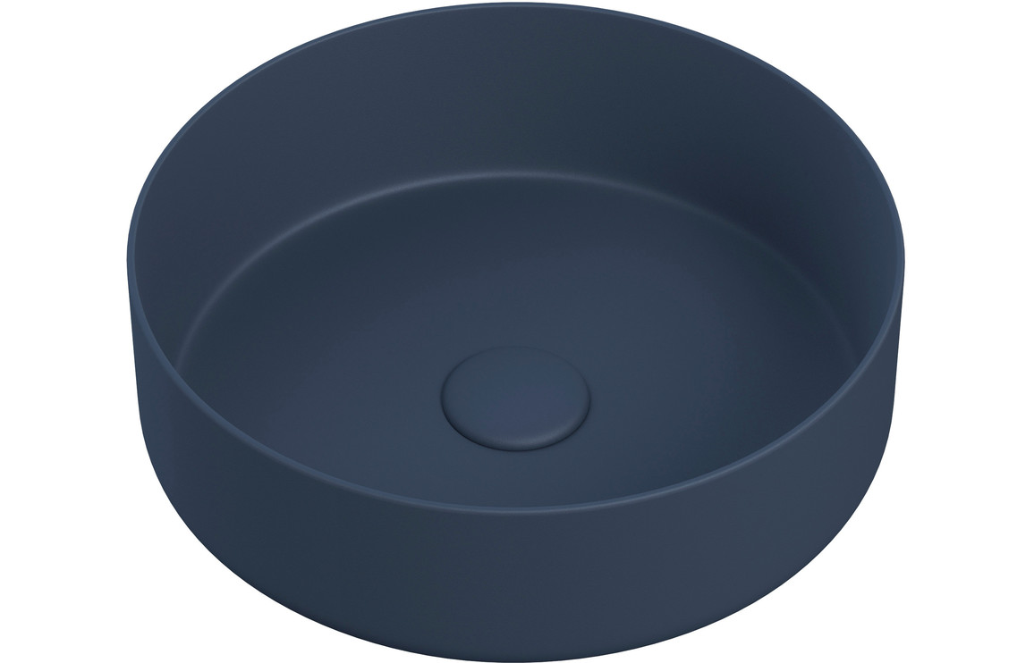 Countertop/Vessel Washbowl, Philisse 355mm Ceramic Round Washbowl & Waste - Matt Deep Blue