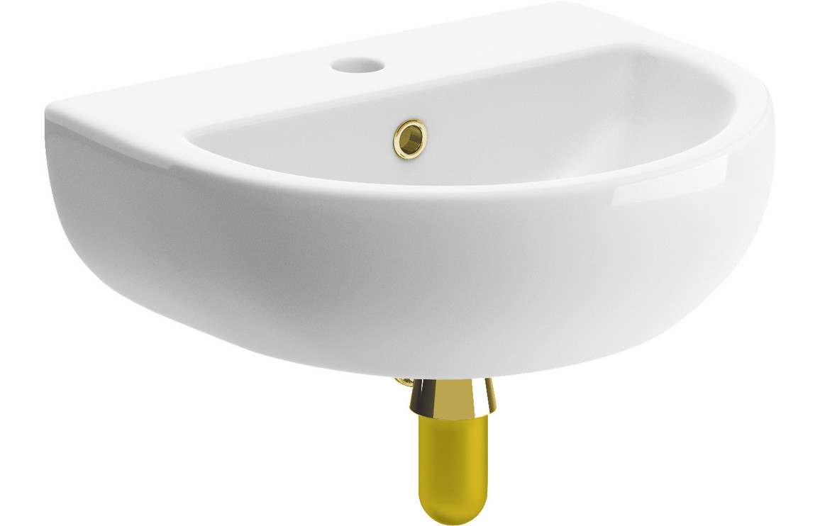 Cloakroom Basin & Bottle Trap, Mariselisse 450x400mm 1TH Cloakroom Basin & Brushed Brass Bottle Trap