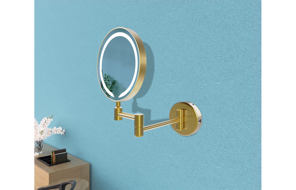 Mirrors, Lumaique Round LED Cosmetic Mirror - Brushed Brass - Image 2