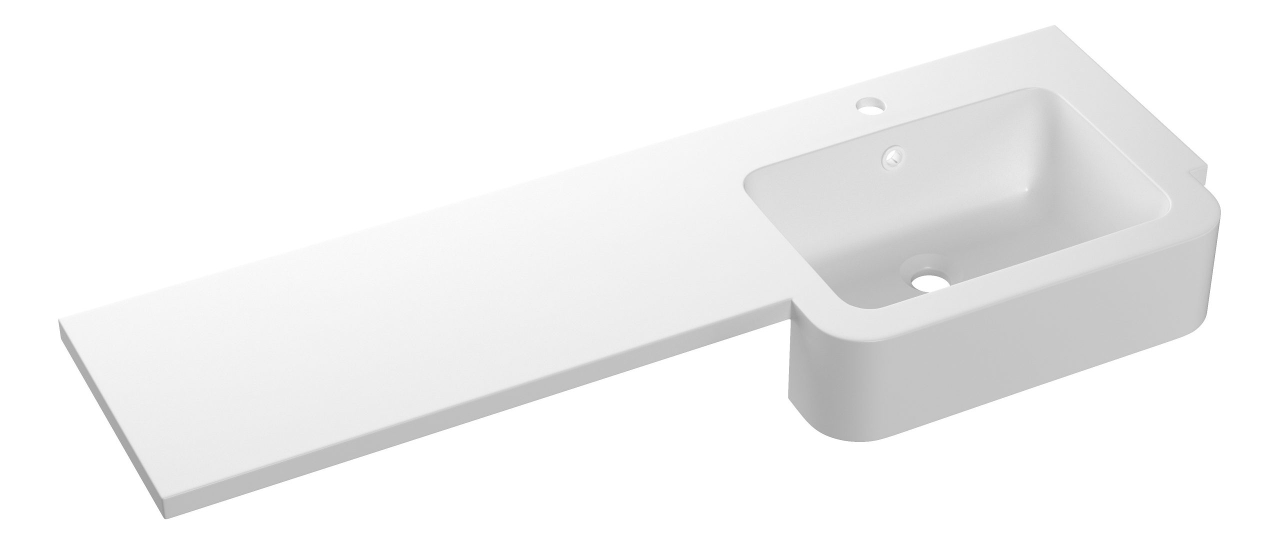 Worktop & Basin, 1242mm Standard Square One-Piece Basin & Overflow Ring - Right Hand
