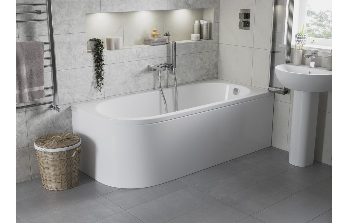 Back To Wall Corner Bath, Philelle J Shape 1500x725x600mm 0TH Bath w/Legs (LH) - Image 3