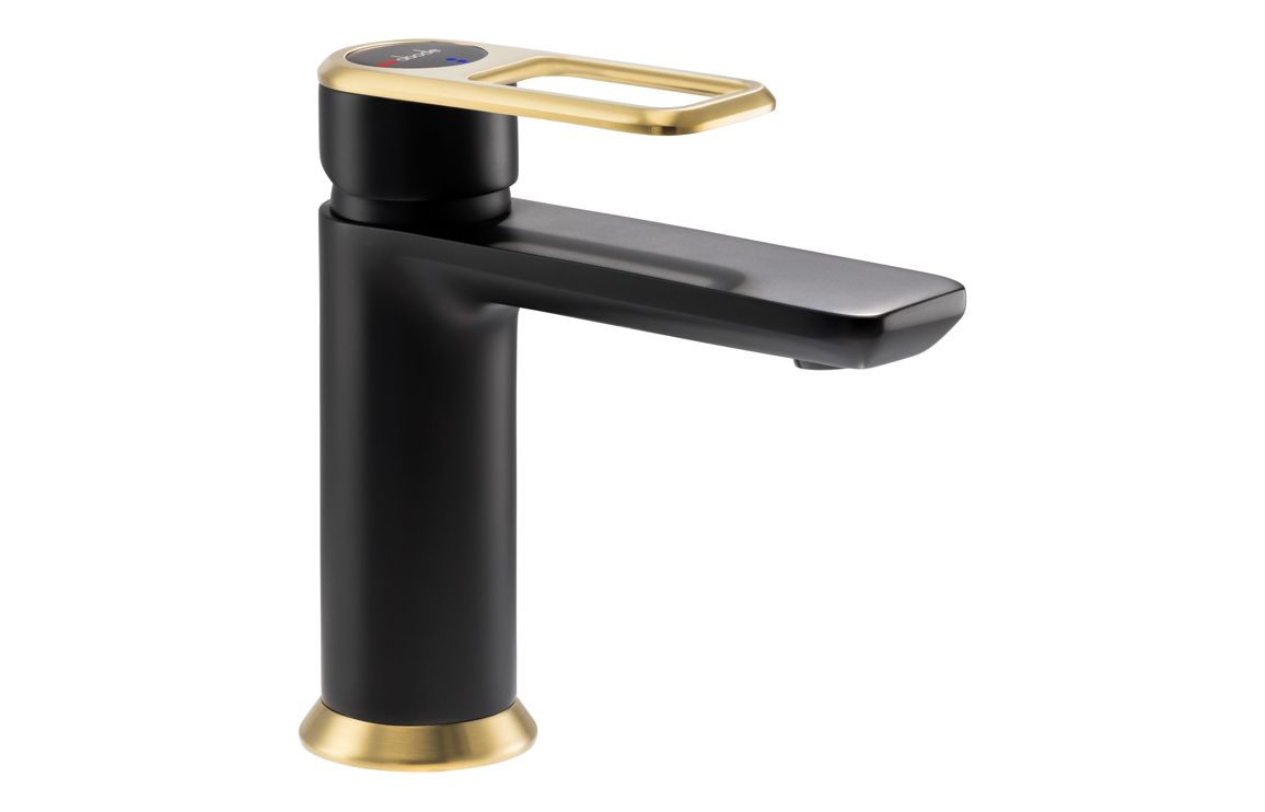 Abode Levarto Basin Mixer - Matt Black & Brass, Bathroom Taps