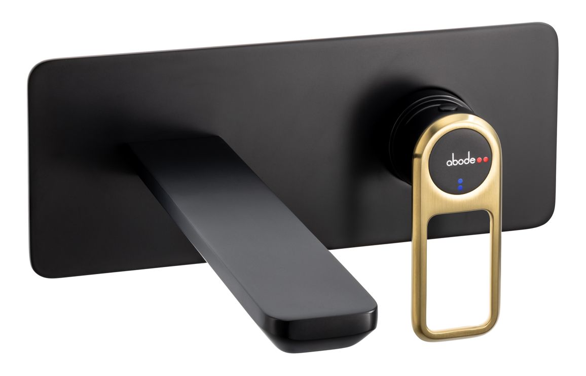 Abode Levarto Wall Mounted Basin/Bath Mixer - Matt Black & Brass, Bathroom Taps