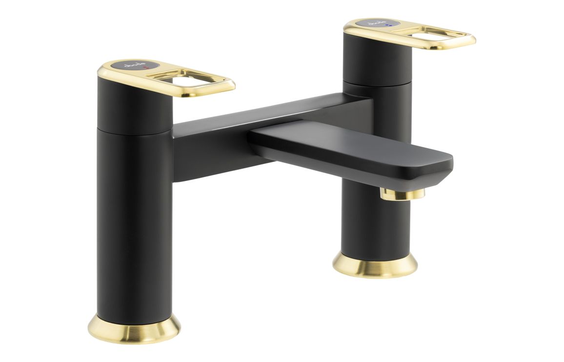 Abode Levarto Deck Mounted Bath Filler - Matt Black & Brass, Bathroom Taps