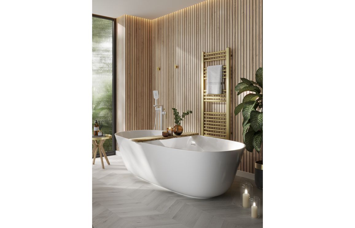 Abode Levarto Floor Standing Bath Shower Mixer - Matt White & Brass, Bathroom Taps - Image 2