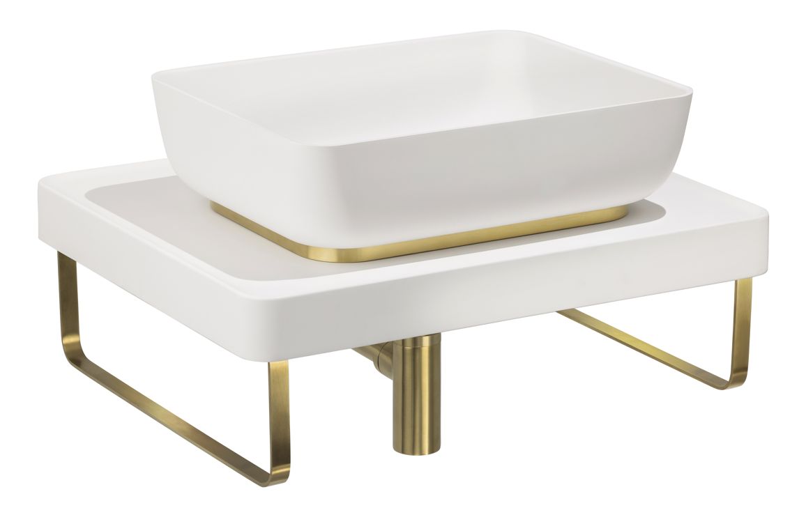 Abode Tableau/Cava Shelf & Tablet Basin Set - Chalk White w/Brushed Brass Finishes,Furniture