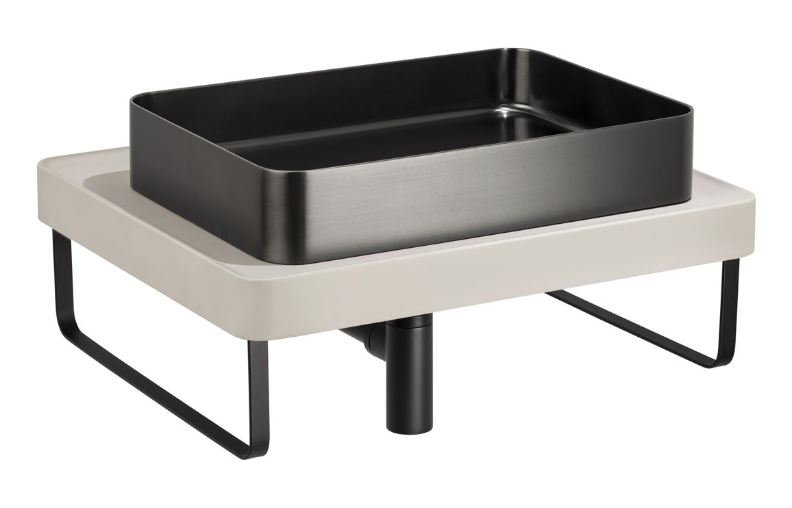 Abode Tableau/Iox Shelf & Tablet Basin Set - Pebble Grey w/Matt Black Finishes,Furniture