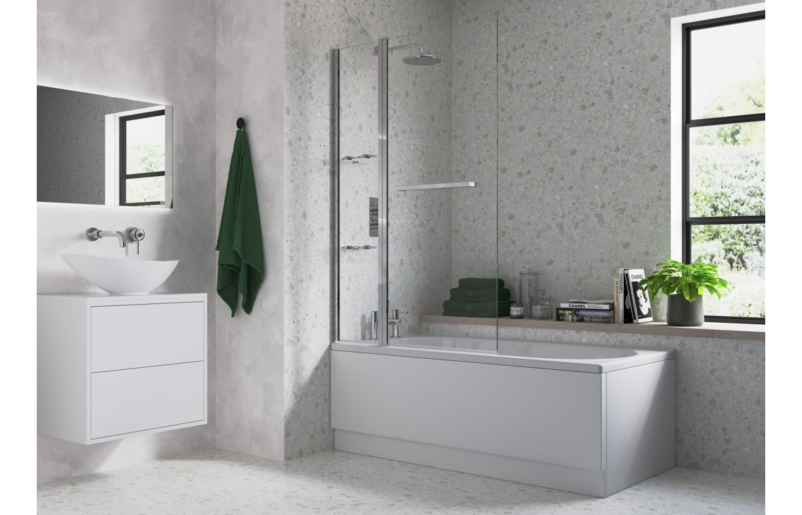 1000x1500mm Two Panel Folding Bath Screen (6mm) - Chrome,Polished Silver