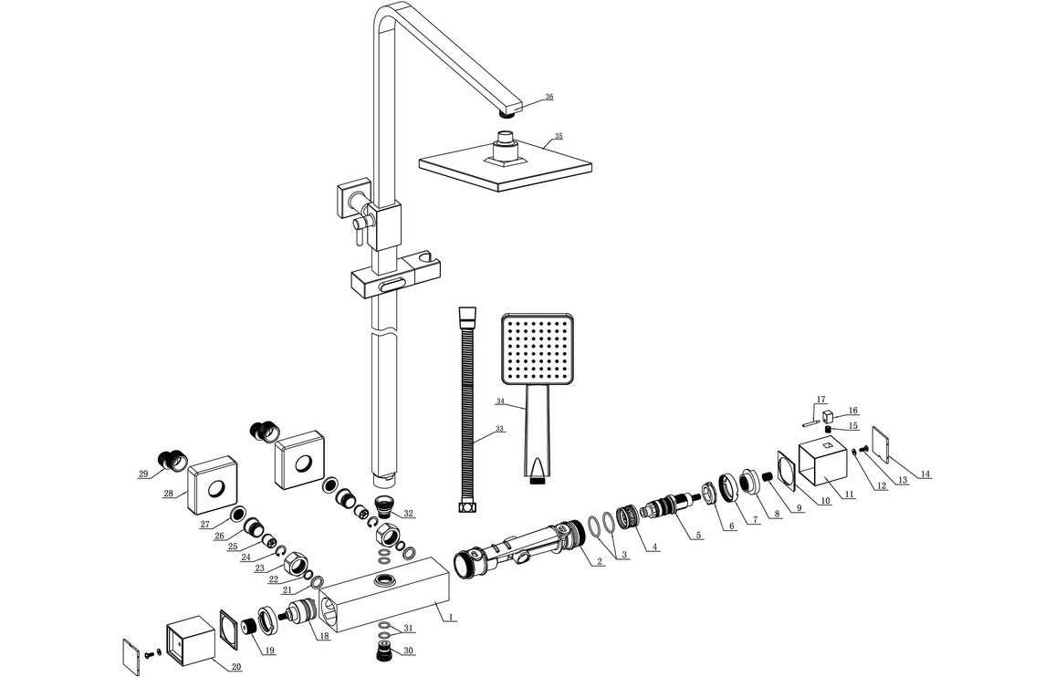 Castaique Cool-Touch Thermostatic Mixer Shower w/Riser & Overhead Kit - Chrome - Image 2
