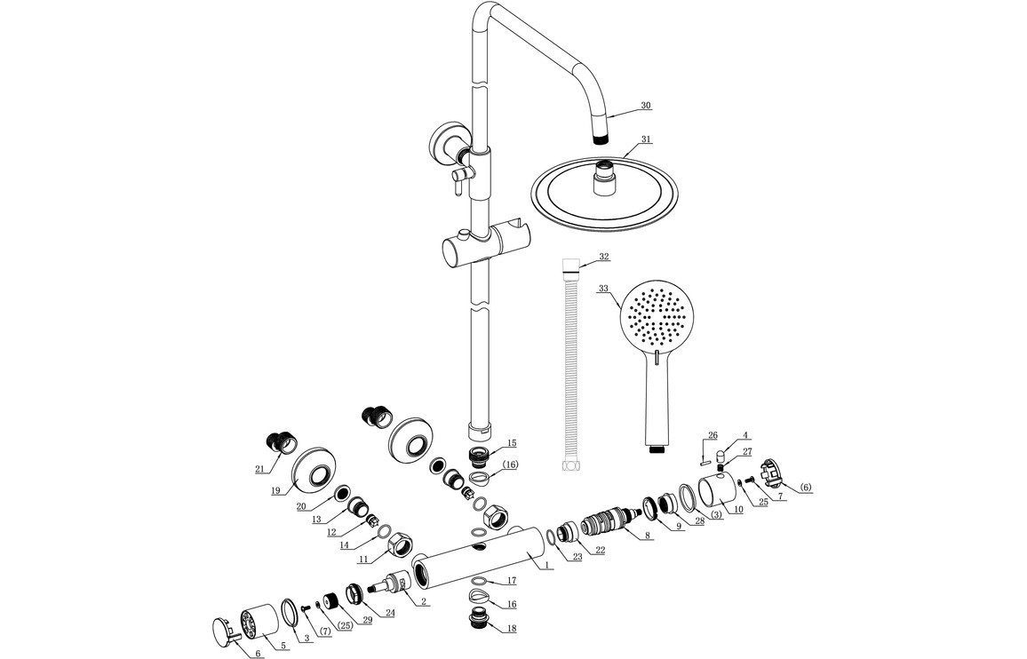 Aroras Round Thermostatic Bar Mixer w/Riser Kit - Chrome - Image 2