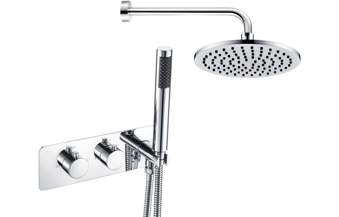 Nymisse Shower Pack One - Two Outlet Twin Shower Valve w/Handset & ABS Overhead - Chrome