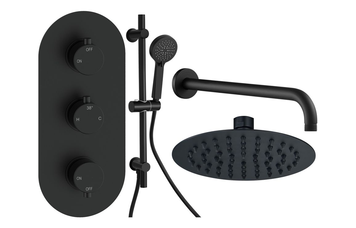Aroras Round Shower Valve & Kit Pack 3 - Matt Black