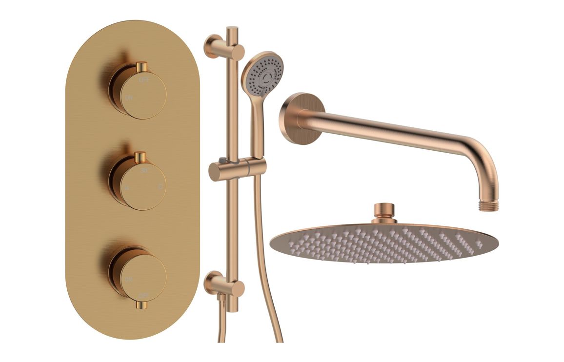 Aroras Round Shower Valve & Kit Pack 3 - Brushed Bronze