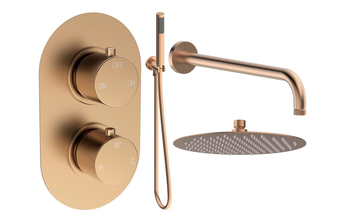 Aroras Round Shower Valve & Kit Pack 4 - Brushed Bronze