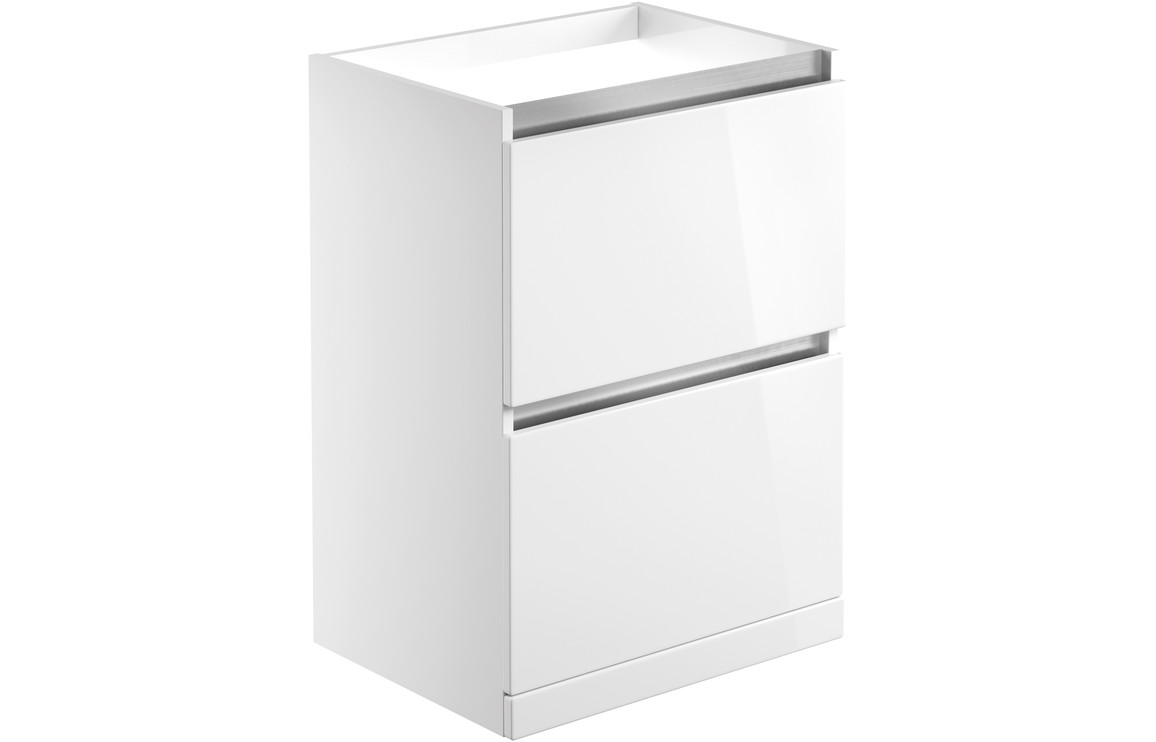 Veraienne 600mm 2 Drawer Floor Standing Basin Unit (No Top) - White Gloss,Furniture