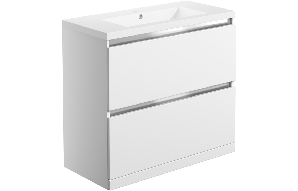 Veraienne 815mm 2 Drawer Floor Standing Basin Unit Inc. Basin - White Gloss,Furniture