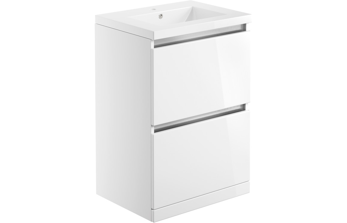 Veraienne 615mm 2 Drawer Floor Standing Basin Unit Inc. Basin - White Gloss,Furniture