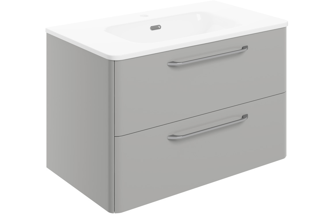 Nymienne 810mm 2 Drawer Wall Unit & Basin - Grey Gloss,Furniture