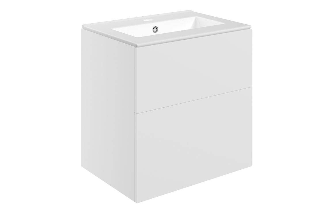 Velisse 610mm Wall Hung 2 Drawer Basin Unit & 1TH Basin - Matt White,Furniture
