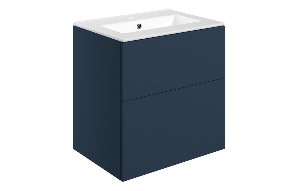 Velisse 610mm Wall Hung 2 Drawer Basin Unit & 1TH Basin - Matt Deep Blue,Furniture
