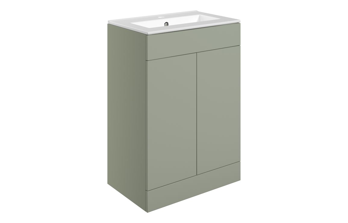 Velisse 610mm Floor Standing 2 Door Basin Unit & 1TH Basin - Matt Olive Green,Furniture