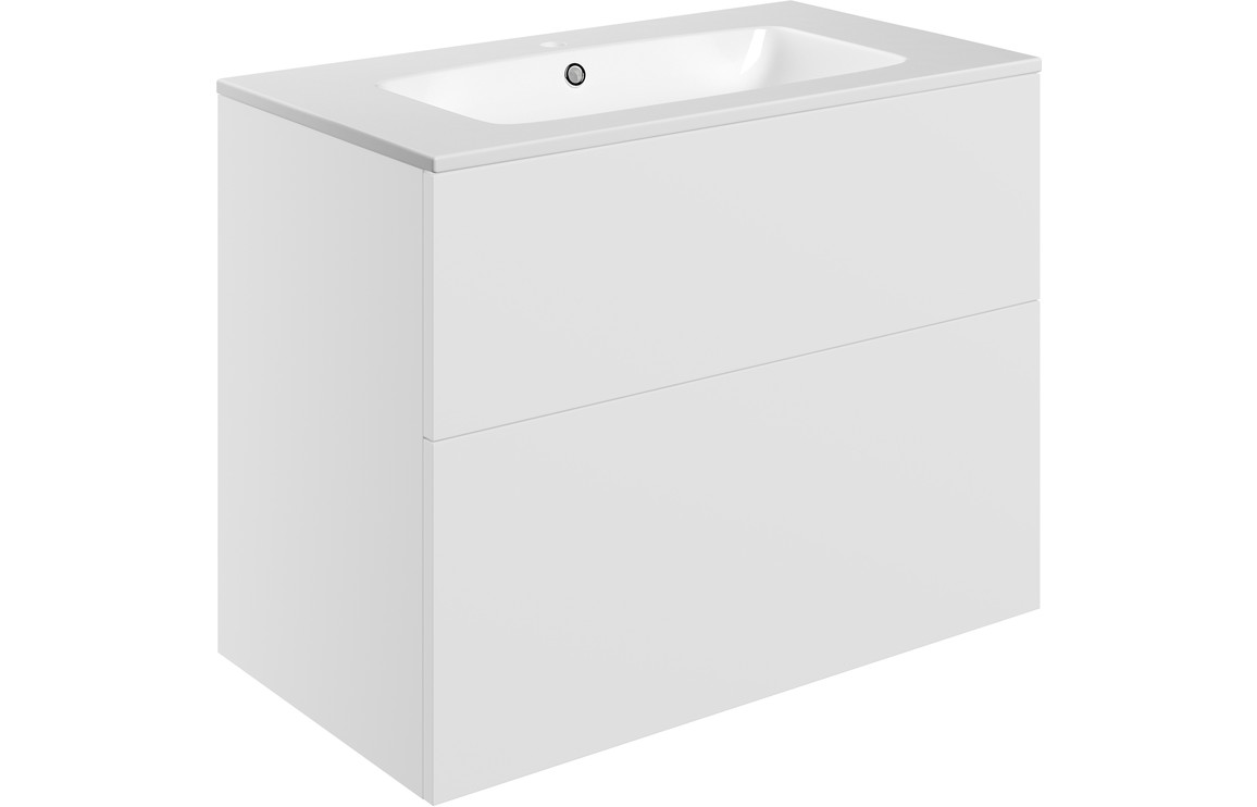 Velisse 815mm Wall Hung 2 Drawer Basin Unit & 1TH Basin - Matt White,Furniture