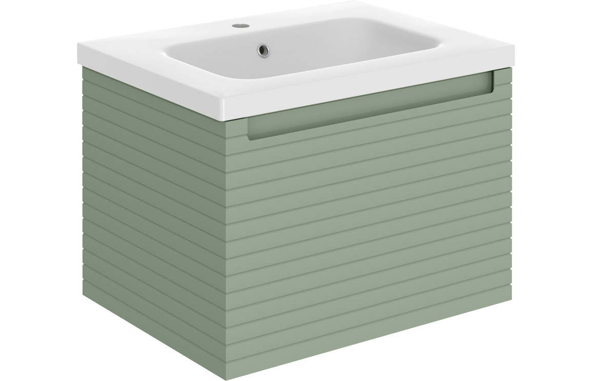 Calaelisse 615mm Wall Hung 1 Drawer Basin Unit & 1TH Basin - Matt Willow Green,Furniture