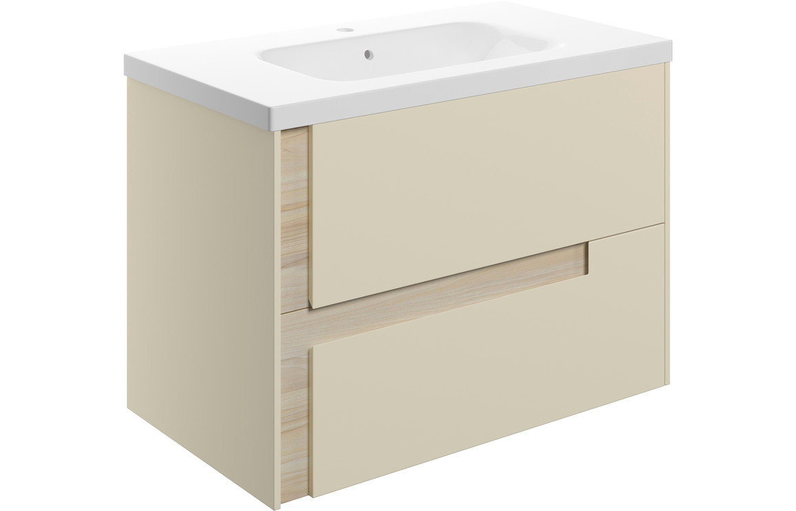 Astrico 815mm Wall Hung 2 Drawer Basin Unit & 1TH White Basin - Matt Cotton & Oak Effect,Furniture