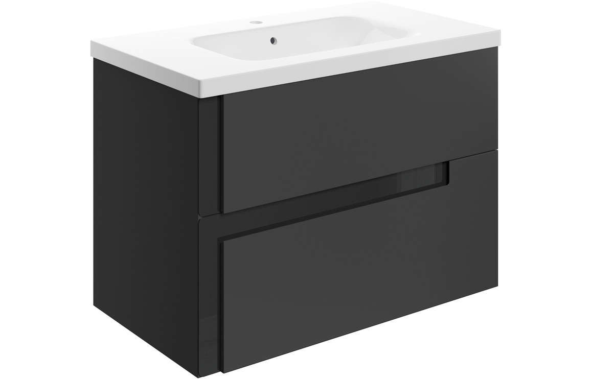 Astrico 815mm Wall Hung 2 Drawer Basin Unit & 1TH White Basin - Matt Black & Glass,Furniture