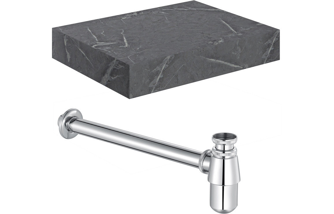 Marisisse 600mm Wall Hung Grey Marble Basin Shelf & Chrome Bottle Trap,Furniture