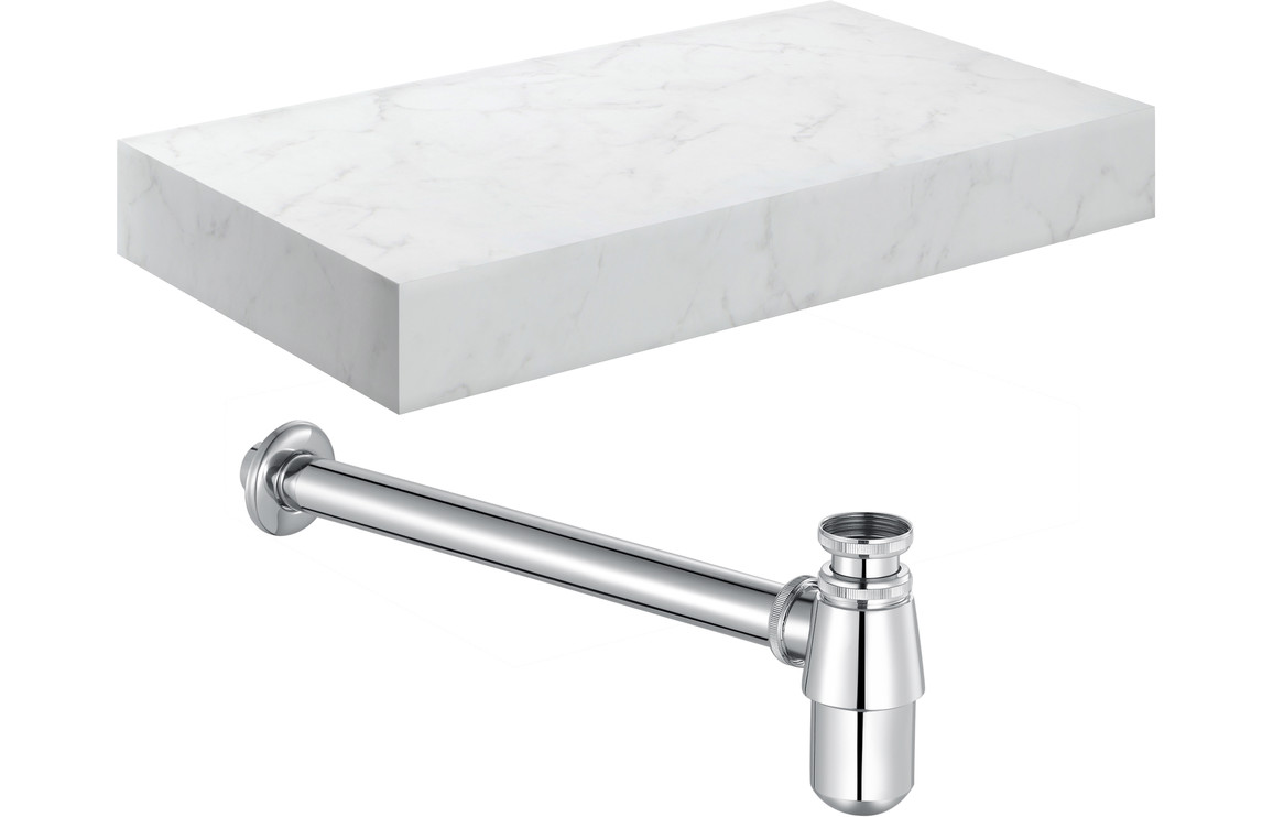 Marisisse 800mm Wall Hung White Marble Basin Shelf & Chrome Bottle Trap,Furniture