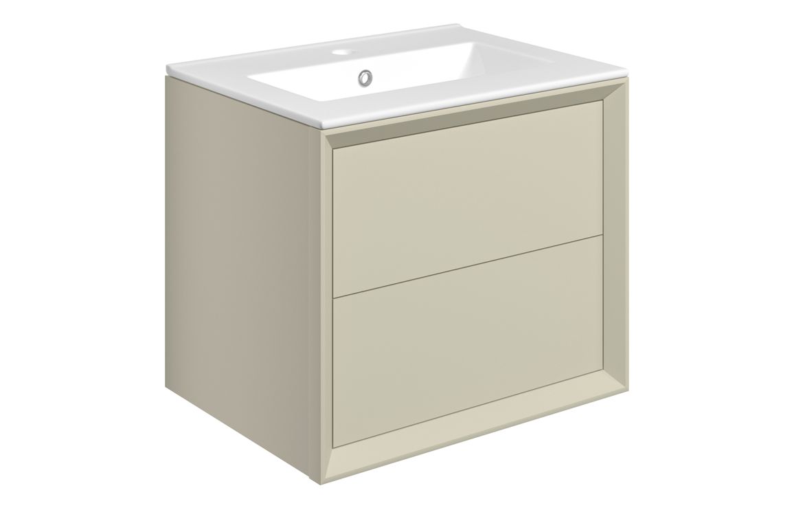 Galmont 610mm Wall Hung 2 Drawer Basin Unit & 1TH Thin Edge Basin - Matt Cotton,Furniture