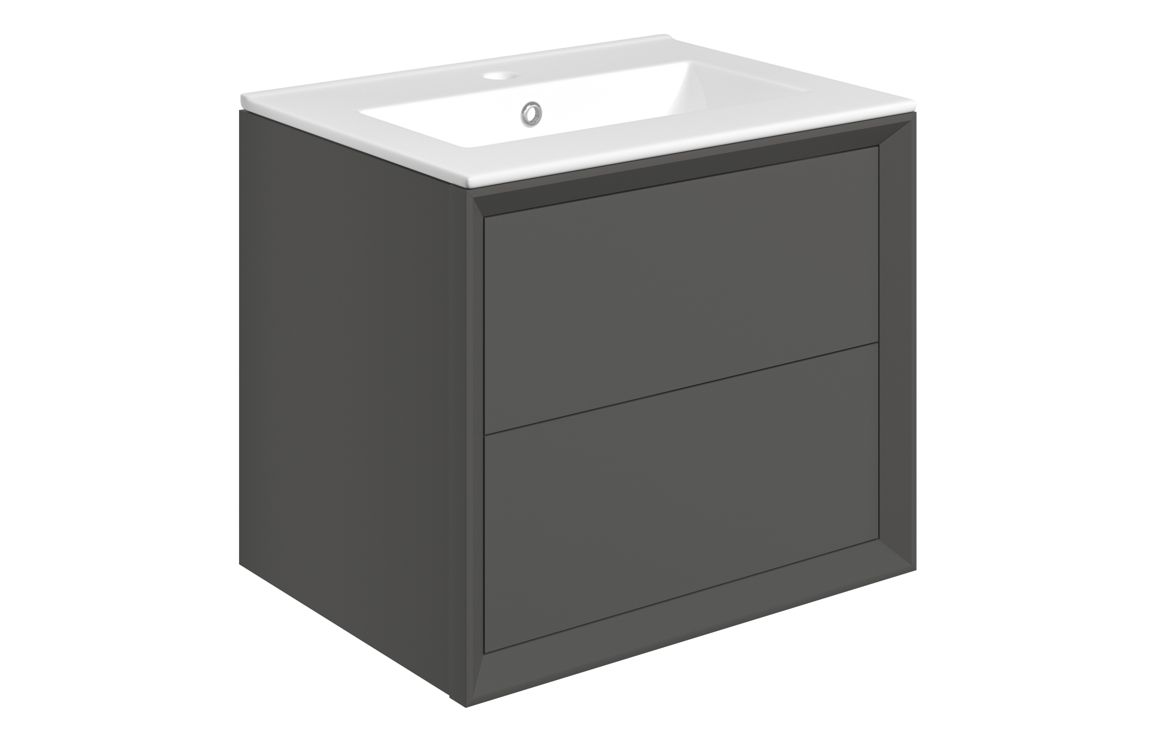 Galmont 610mm Wall Hung 2 Drawer Basin Unit & 1TH Thin Edge Basin - Matt Clay,Furniture