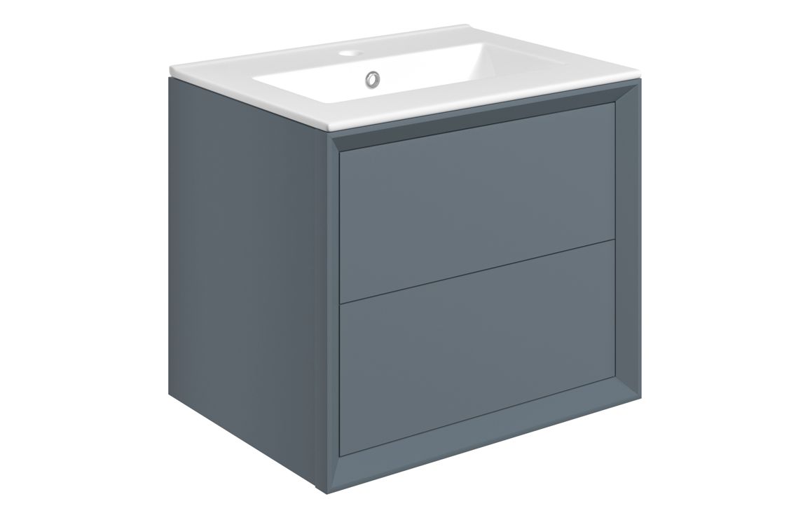 Galmont 610mm Wall Hung 2 Drawer Basin Unit & 1TH Thin Edge Basin - Matt Storm Blue,Furniture