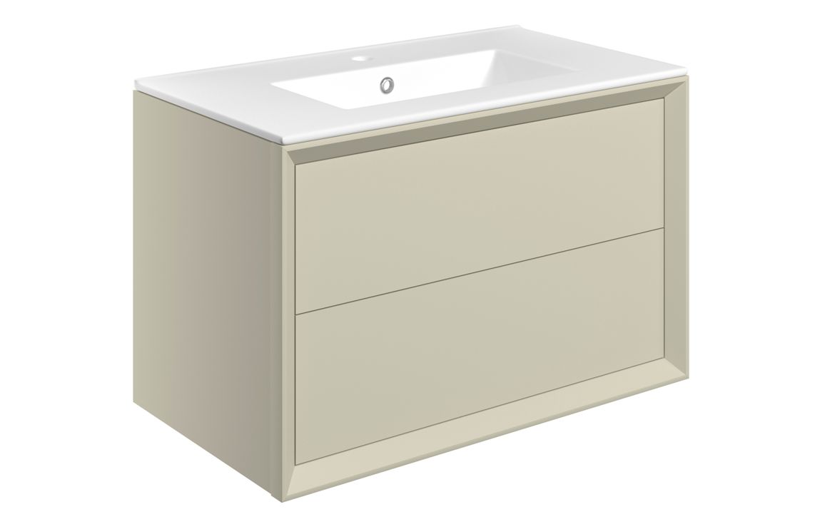 Galmont 810mm Wall Hung 2 Drawer Basin Unit & 1TH Thin Edge Basin - Matt Cotton,Furniture