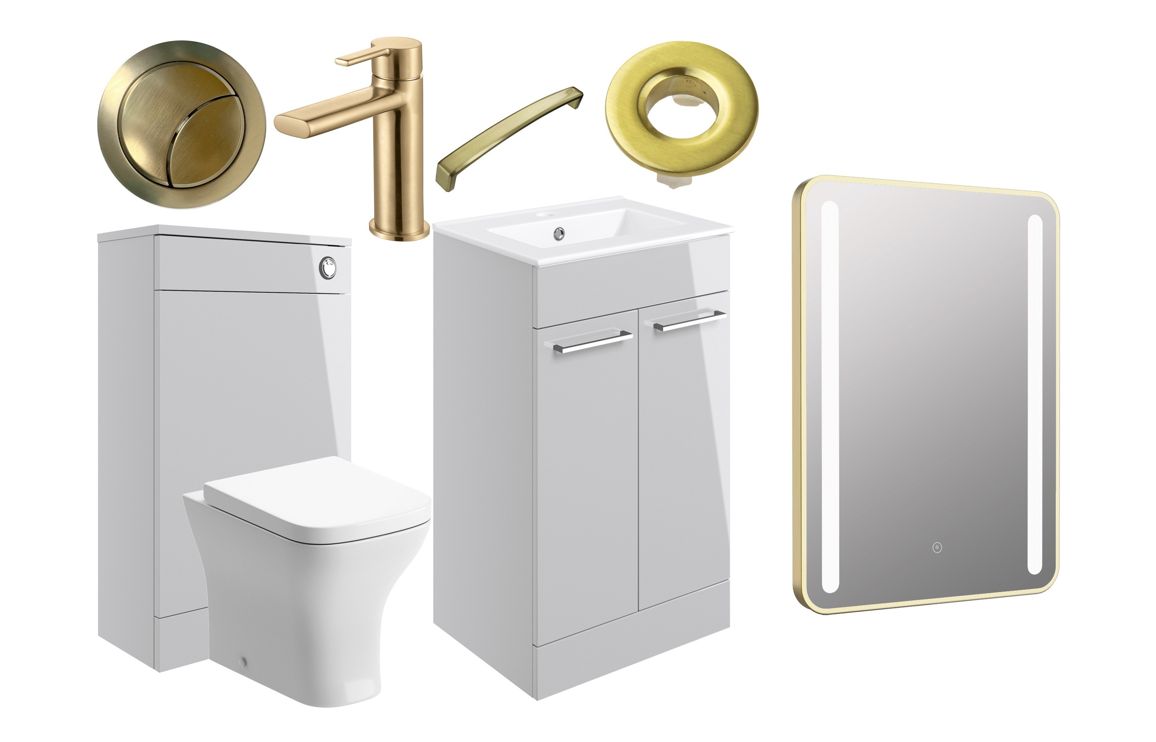 Marisenne 510mm F/S Furniture Pack - Grey Gloss w/Brushed Brass Finishes, Bathroom Sets, Furniture Pack