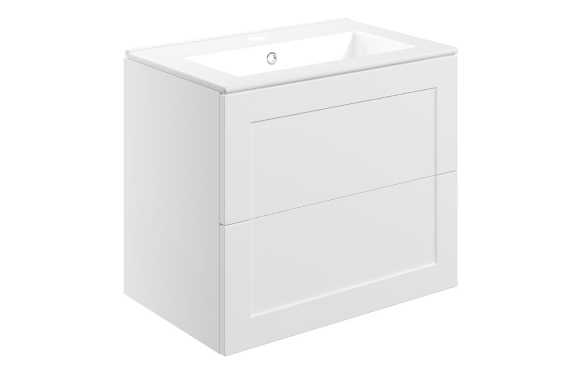 Oranique 615mm Wall Hung 2 Drawer Basin Unit & Basin - Matt White,Furniture
