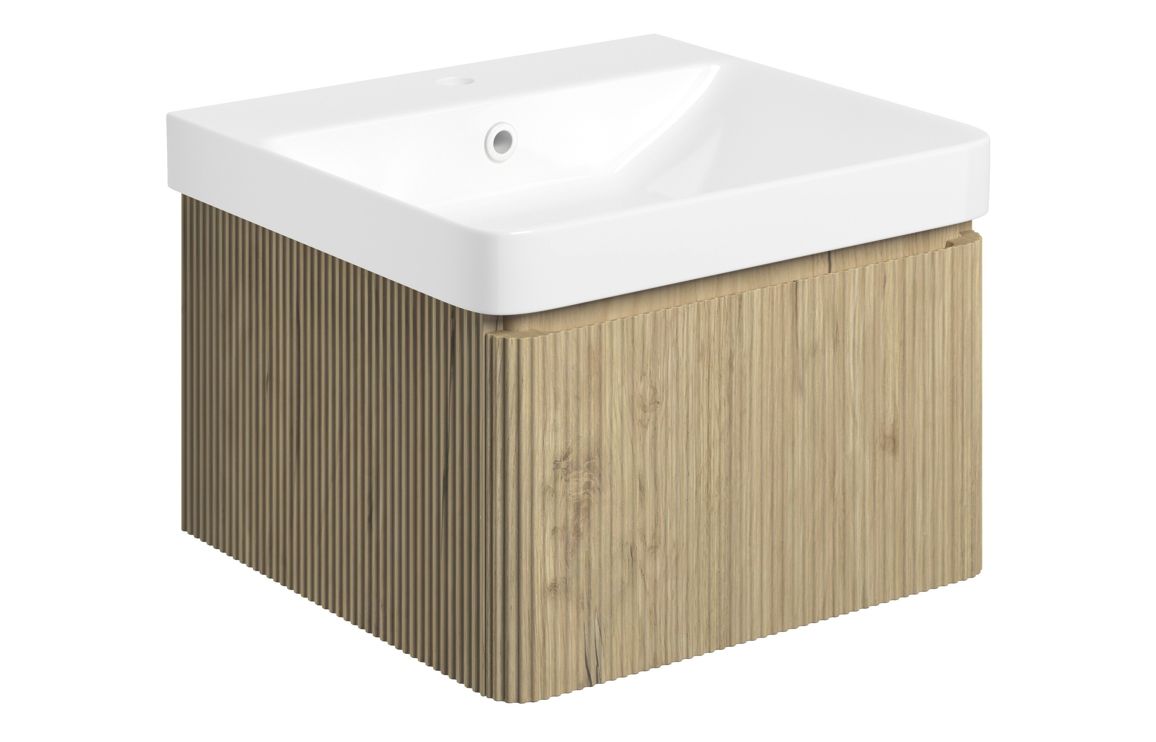 Nymique 500mm Wall Hung 1 Drawer Basin Unit & Basin - Textured Oak,Furniture