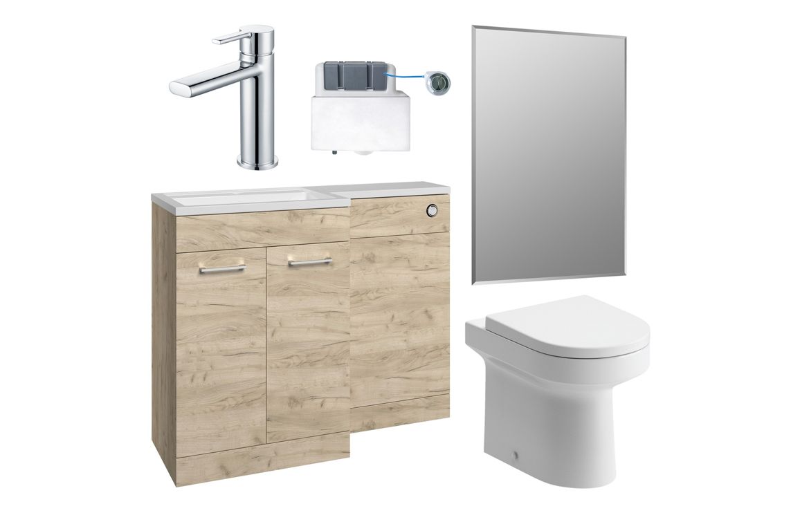 Theoique 1000mm Furniture & BTW WC Pack - Oak (LH), Bathroom Sets, Furniture Pack