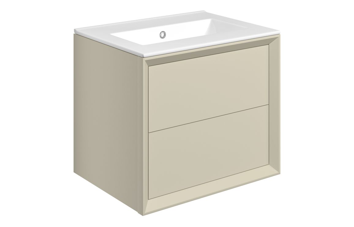 Galmont 610mm Wall Hung 2 Drawer Basin Unit & 0TH Thin Edge Basin - Matt Cotton,Furniture