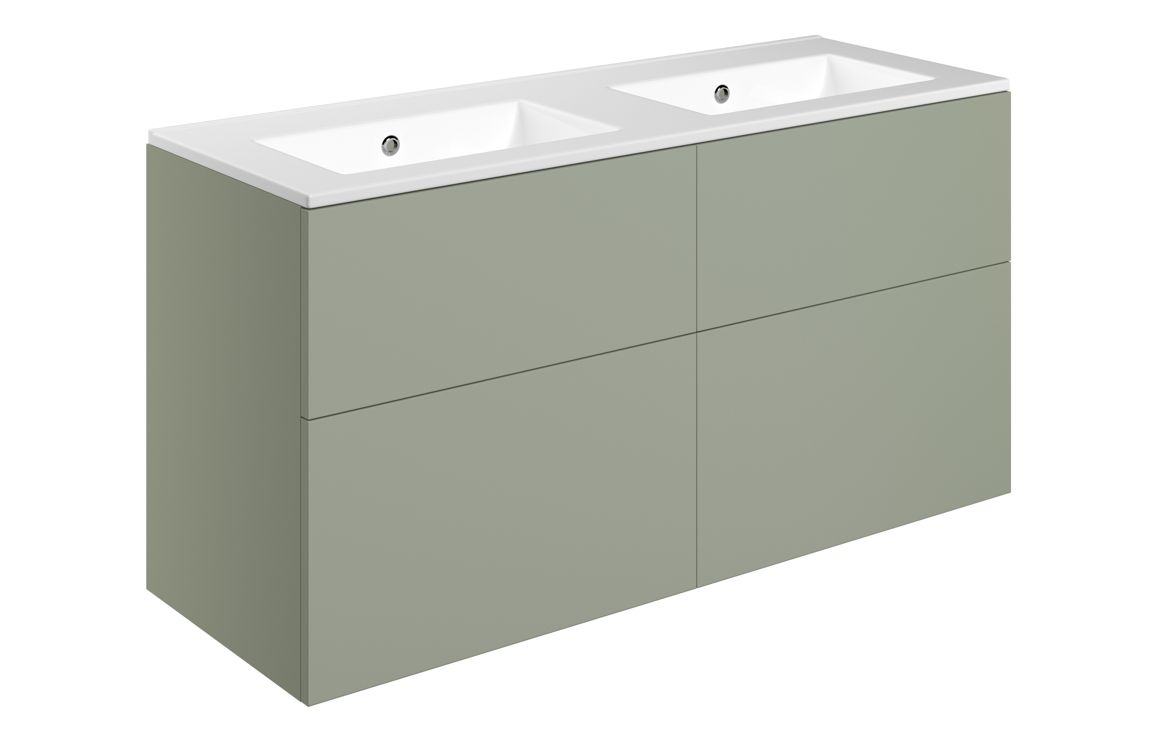 Velisse 1210mm Wall Hung 4 Drawer Basin Unit & 0TH Basin - Matt Olive Green,Furniture