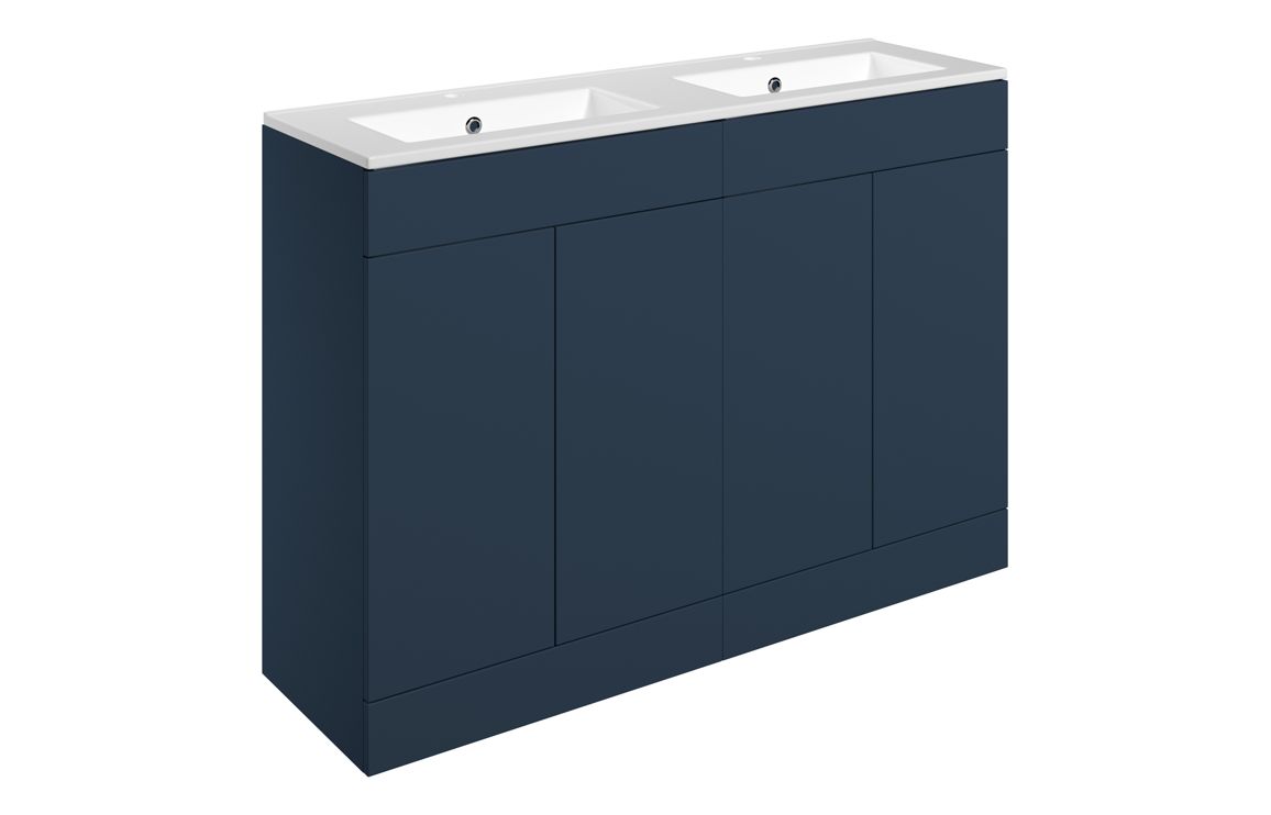 Velisse 1210mm Floor Standing 4 Door Basin Unit & 2TH Basin - Matt Deep Blue,Furniture