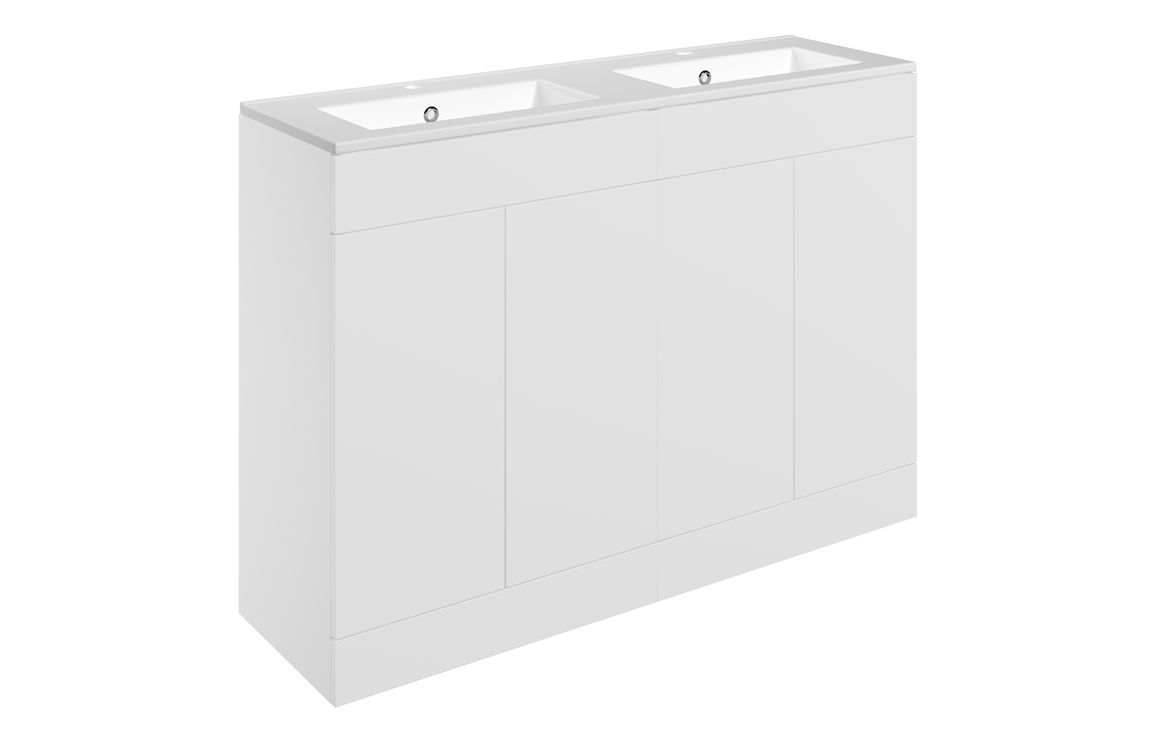 Velisse 1210mm Floor Standing 4 Door Basin Unit & 2TH Basin - Matt White,Furniture