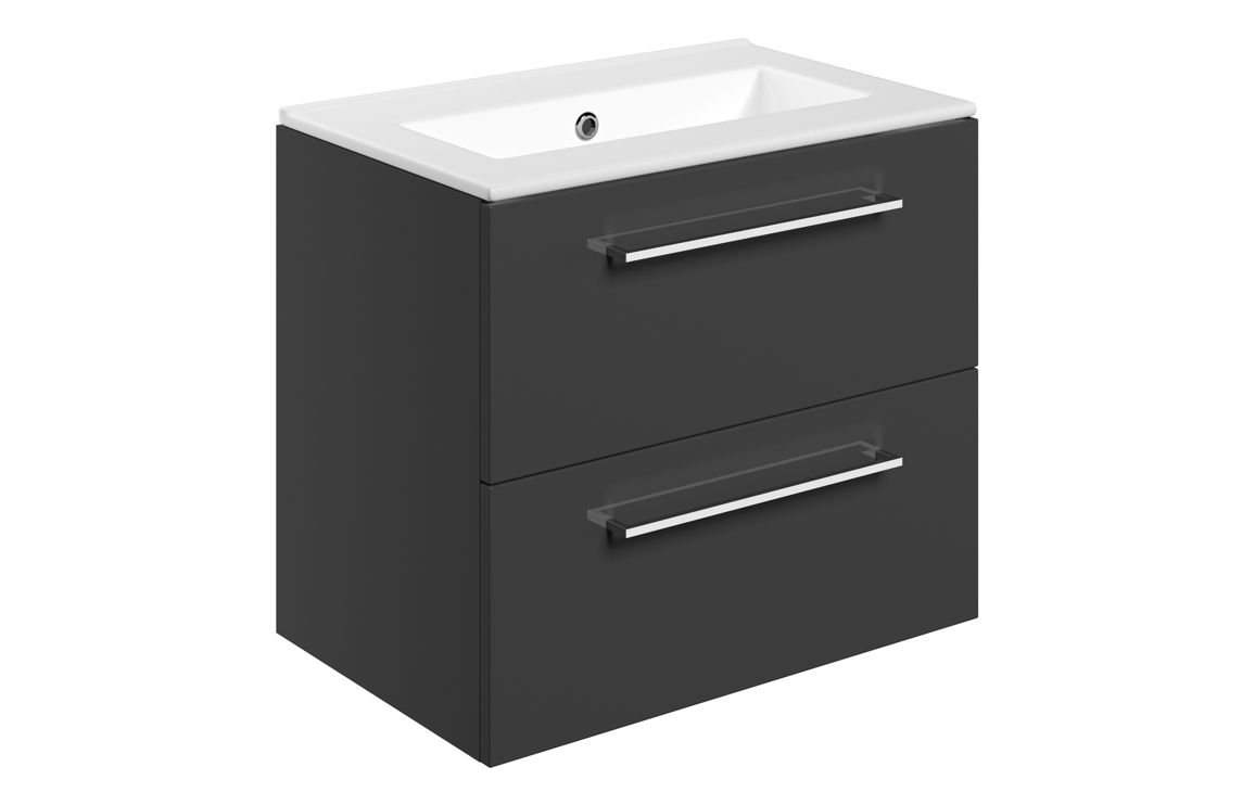 Marisenne 610mm Wall Hung 2 Drawer Basin Unit & 0TH Thin Edge Basin - Anthracite Gloss,Furniture