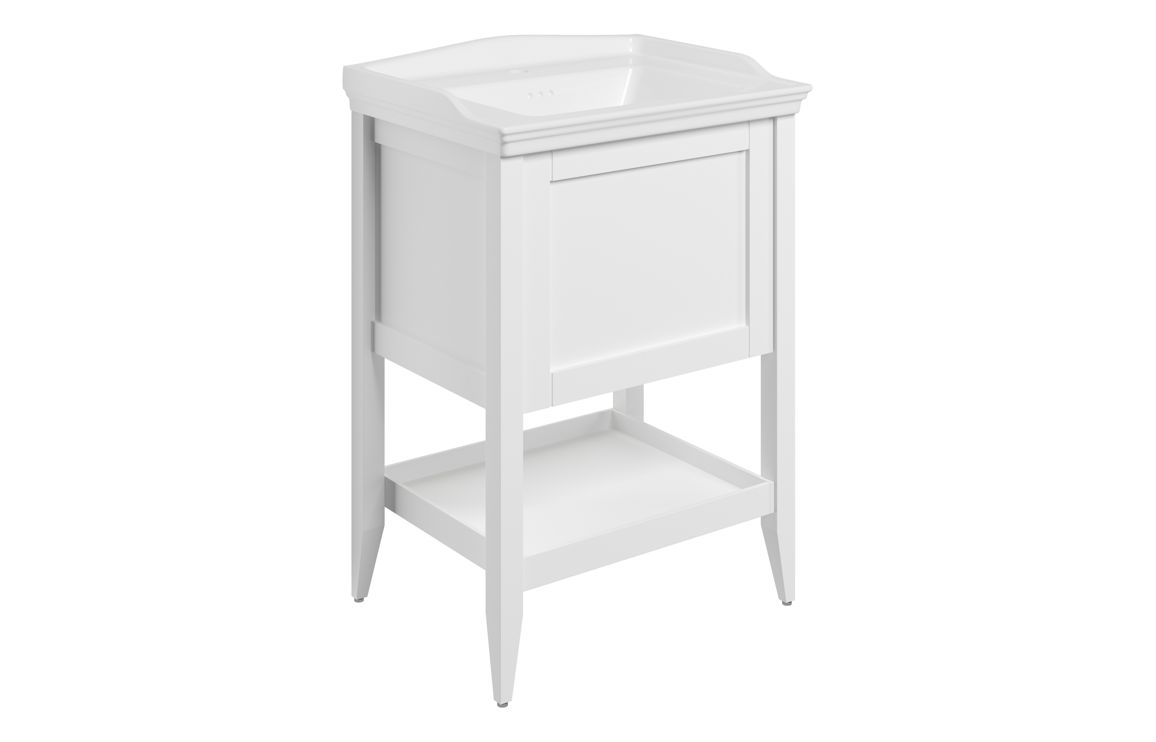 Diora 650mm Floor Standing 1 Drawer Basin Unit w/Basin - Matt White,Furniture