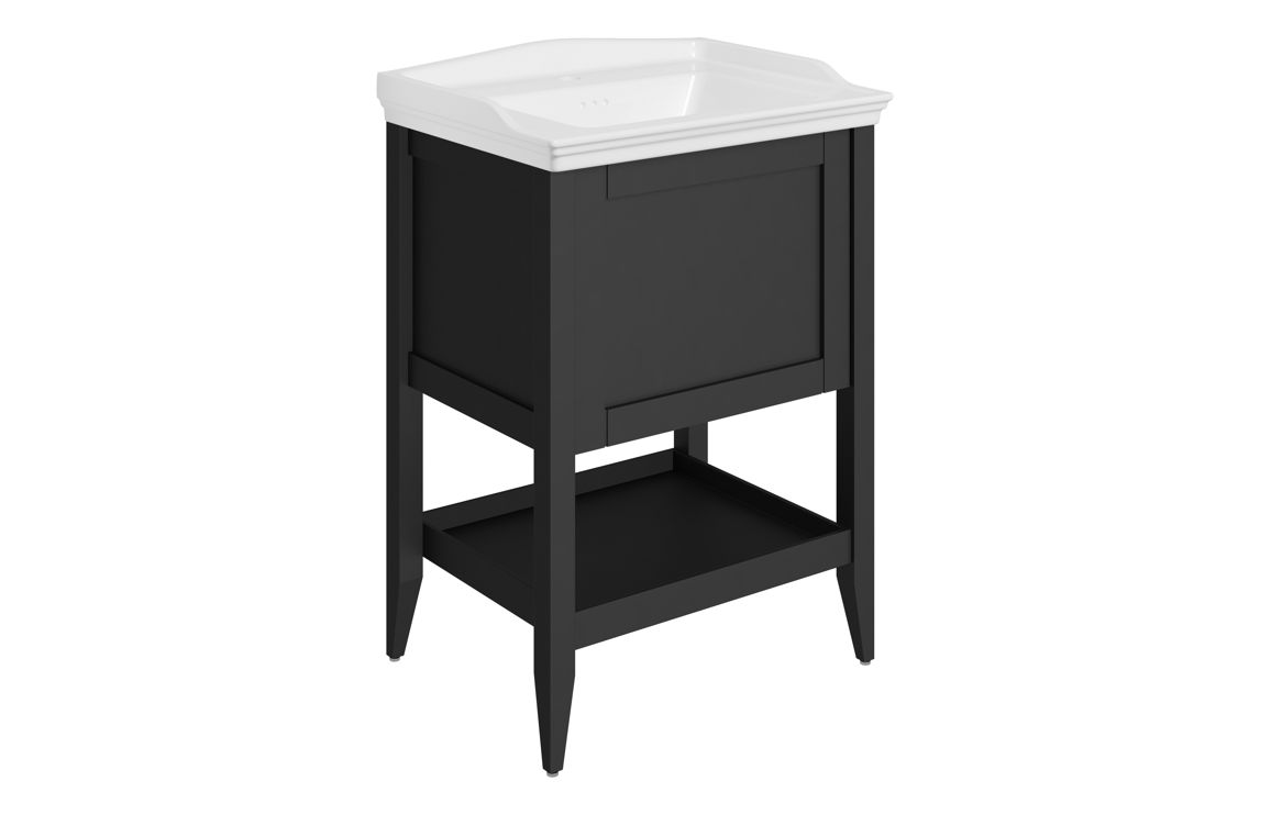Diora 650mm Floor Standing 1 Drawer Basin Unit w/Basin - Matt Anthracite,Furniture