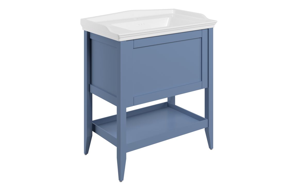 Diora 800mm Floor Standing 1 Drawer Basin Unit w/Basin - Matt Misty Blue,Furniture