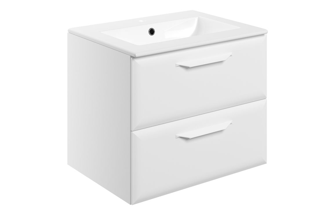 Mokala 615mm Wall Hung 2 Drawer Basin Unit w/1TH Basin - Matt White,Furniture