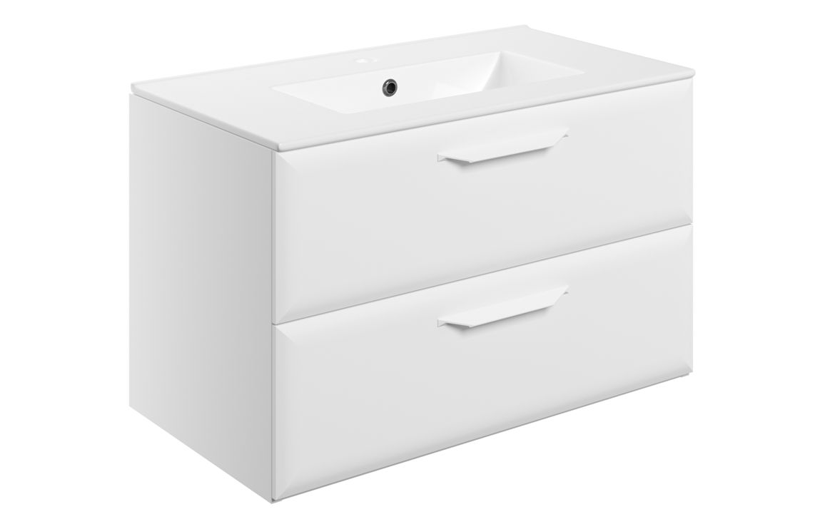 Mokala 815mm Wall Hung 2 Drawer Basin Unit w/1TH Basin - Matt White,Furniture