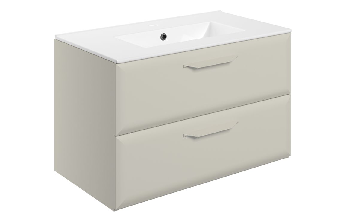 Mokala 815mm Wall Hung 2 Drawer Basin Unit w/1TH Basin - Matt Latte,Furniture